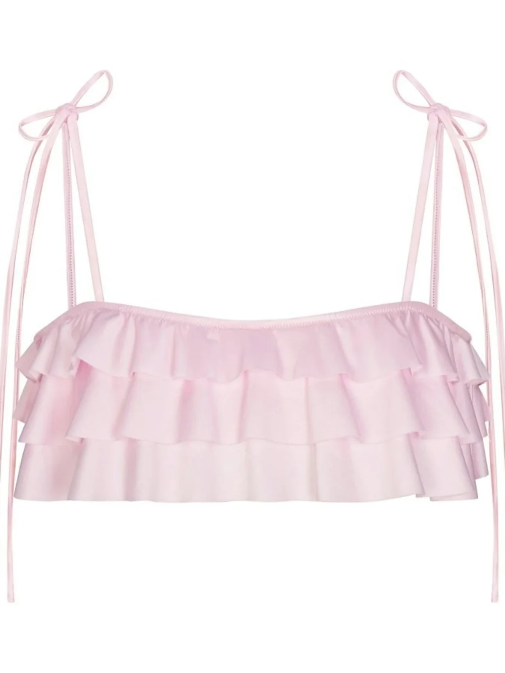 NWT SKIMS Satin Swim Ruffled Bandeau Bikini Top Pink Cherry Blossom Small